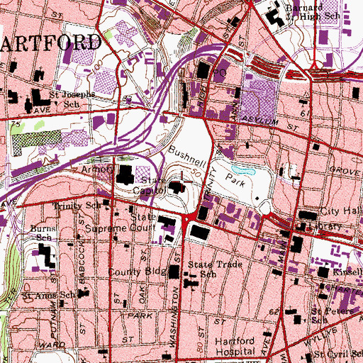 Topographic Map of Connecticut State Capitol, CT