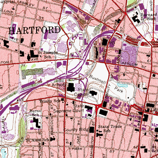 Topographic Map of Connecticut State Capitol Park, CT