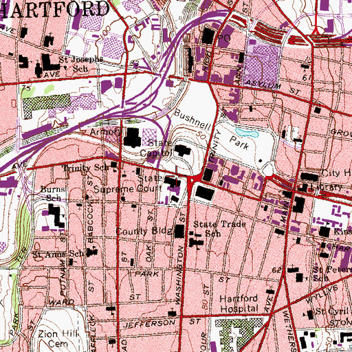 Topographic Map of Connecticut State Library, CT