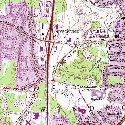 Topographic Map of Connecticut Valley Church of Christ, CT