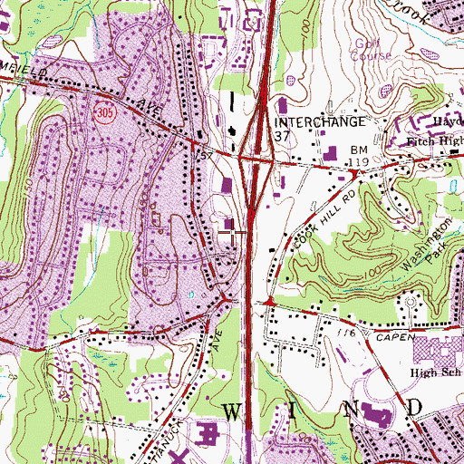Topographic Map of Cook Hill, CT