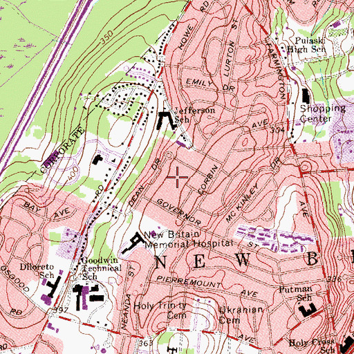 Topographic Map of Corbin Heights Housing, CT