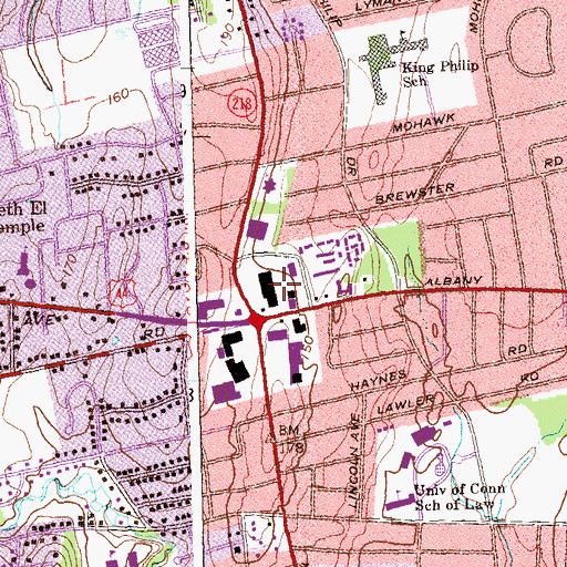 Topographic Map of Crossroads Plaza Shopping Center, CT