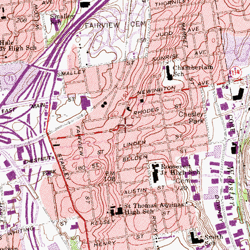Topographic Map of East Street Branch New Britain Public Library, CT