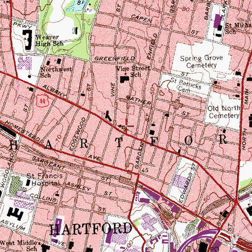 Topographic Map of Ebenezer Temple, CT