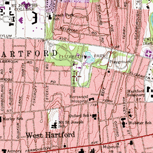 Topographic Map of Elizabeth Park Rose Garden, CT