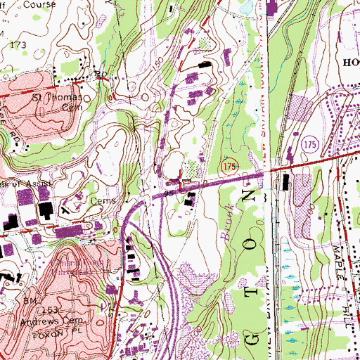 Topographic Map of Fenn Road Plaza Shopping Center, CT