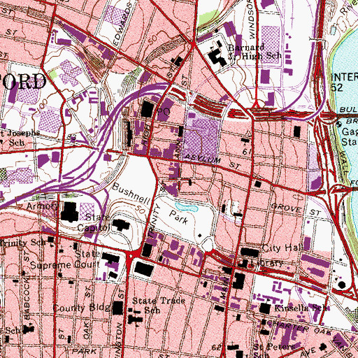 Topographic Map of Hartford Fire Department Central Station, CT