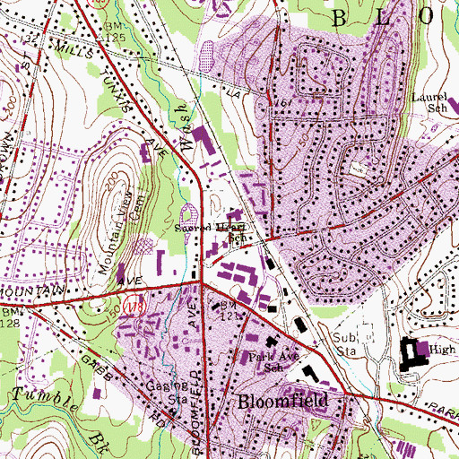 Topographic Map of Bloomfield Fire Department Company 1, CT