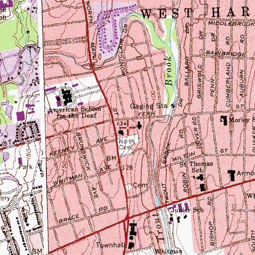 Topographic Map of First Baptist Church, CT