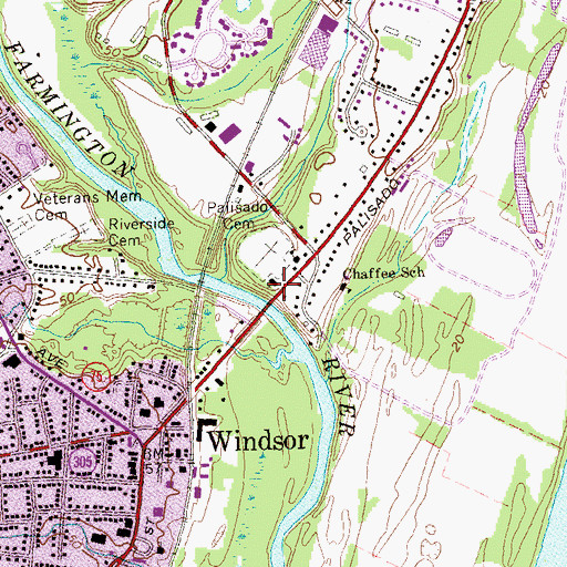 Topographic Map of First Church in Windsor, CT