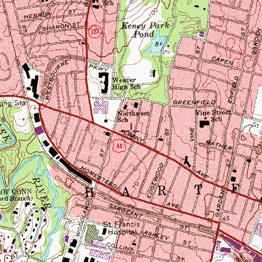Topographic Map of First Church of God, CT