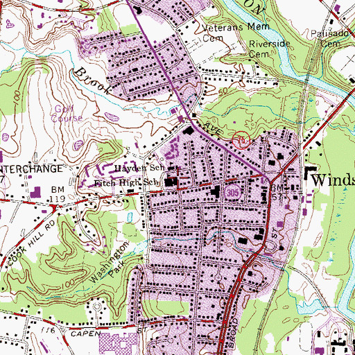 Topographic Map of Fitch High School, CT