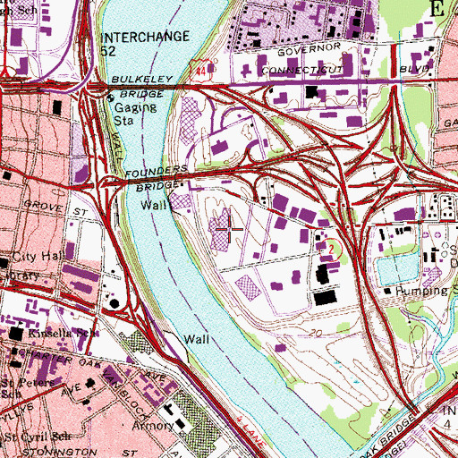 Topographic Map of Founders Plaza Shopping Center, CT