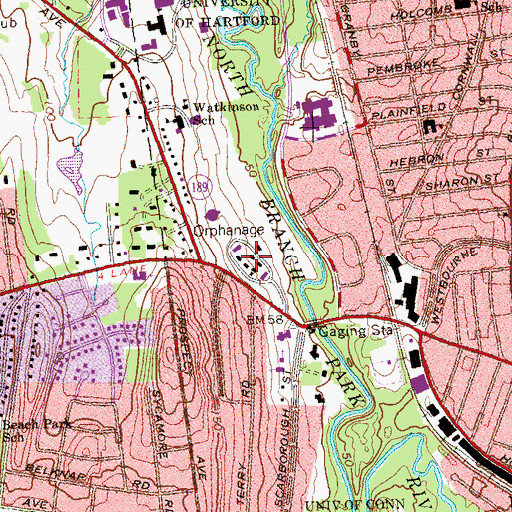 Topographic Map of Frances and C Rollin Zane Library, CT