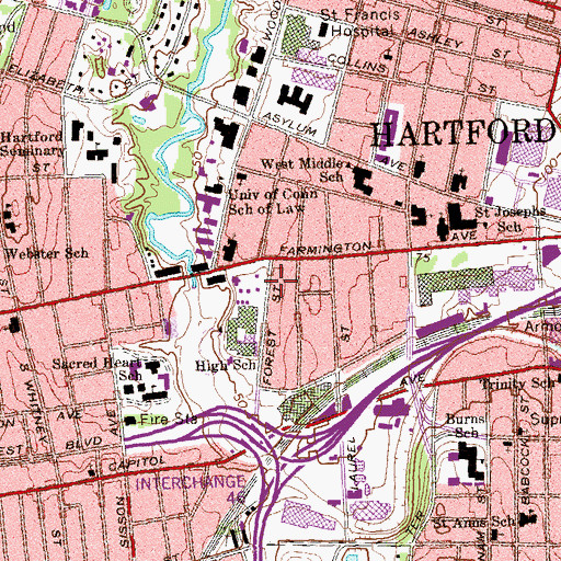 Topographic Map of Harriet Beecher Stowe House, CT