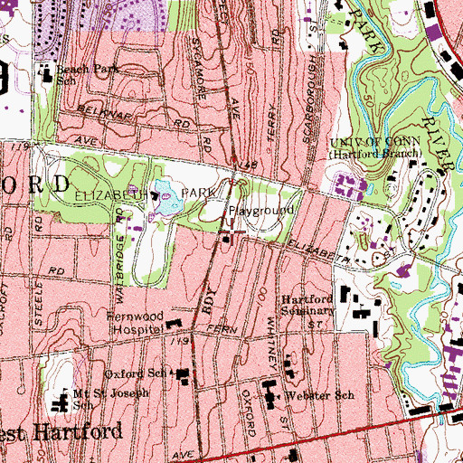 Topographic Map of Hartford All Nations Seventh Day Adventist Church, CT