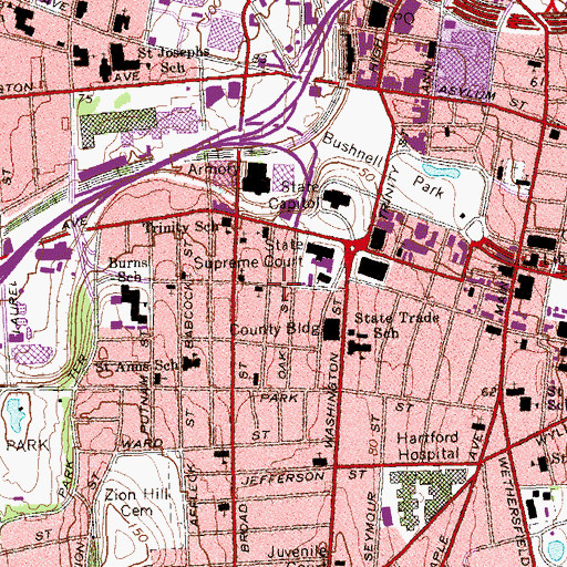 Topographic Map of Hartford Full Gospel Church, CT
