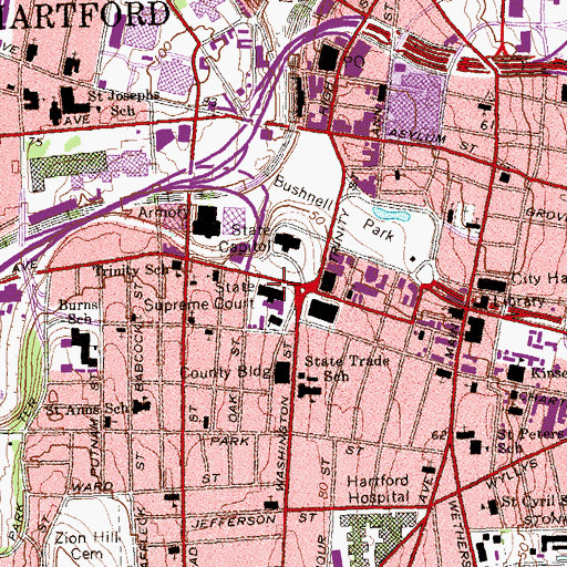 Topographic Map of Hartford Law Library, CT