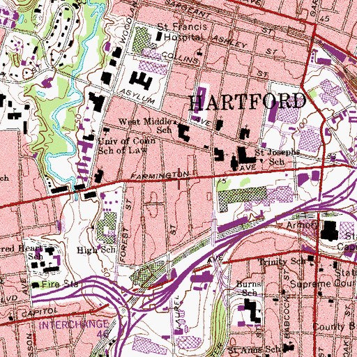 Topographic Map of Hartford Missionary Baptist Church, CT