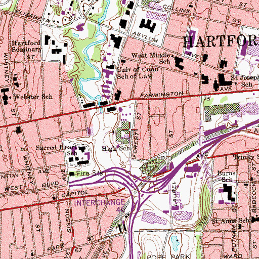 Topographic Map of Hartford Public High School, CT