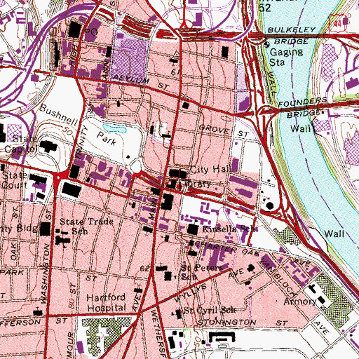 Topographic Map of Hartford Public Library, CT