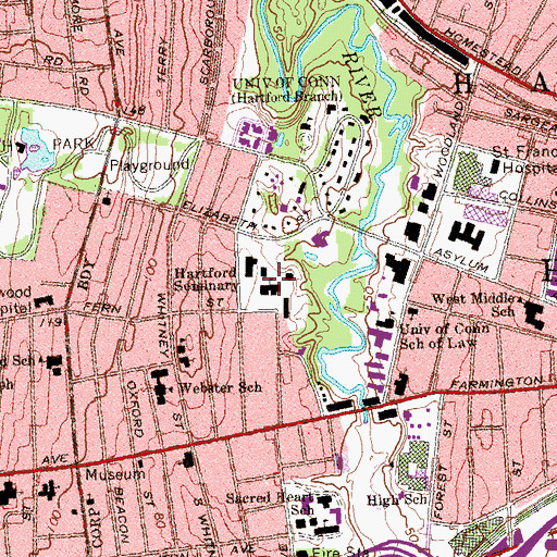 Topographic Map of Hartford Seminary Library, CT
