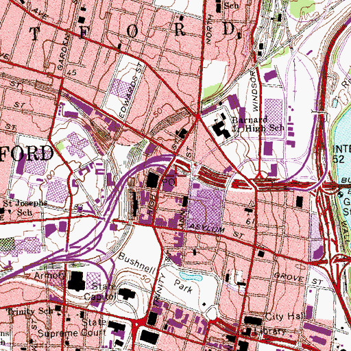 Topographic Map of Hartford Town Center Shopping Center, CT