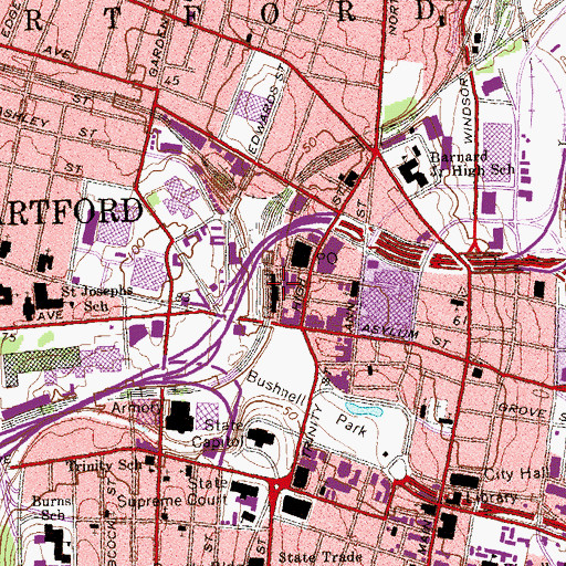 Topographic Map of Hartford Union Station, CT