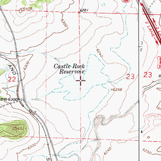 Topographic Map of Castle Rock Reservoir, CO