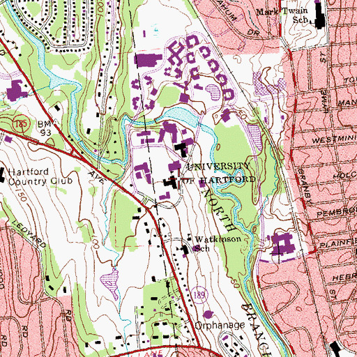 Topographic Map of Hillyer Hall, CT