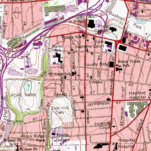 Topographic Map of Hispanic Baptist Church, CT
