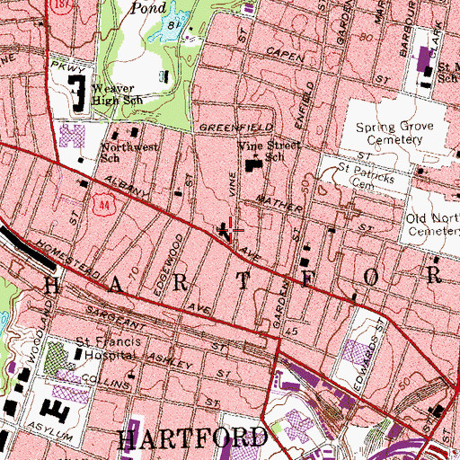 Topographic Map of Horace Bushnell Congregational Church, CT
