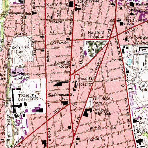 Topographic Map of Institute of Living, CT