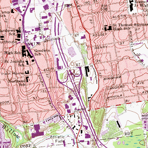 Topographic Map of Interchange 25, CT