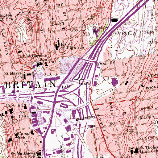Topographic Map of Interchange 28, CT