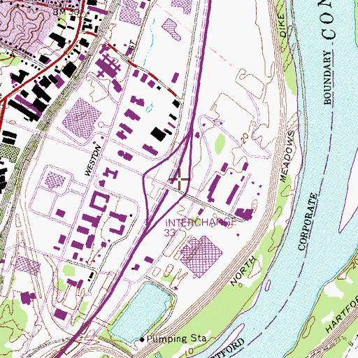 Topographic Map of Interchange 33, CT