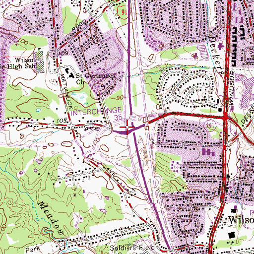 Topographic Map of Interchange 35, CT