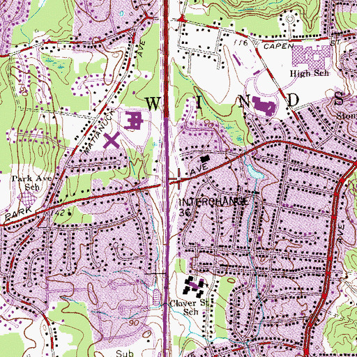 Topographic Map of Interchange 36, CT