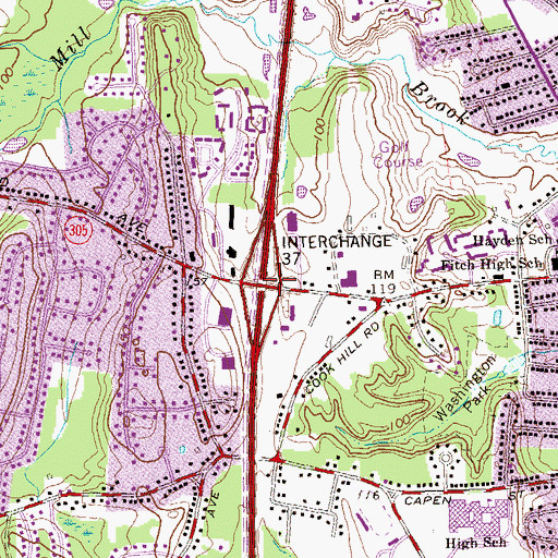 Topographic Map of Interchange 37, CT