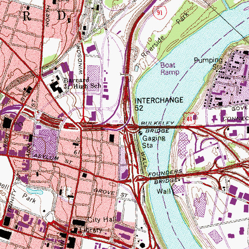 Topographic Map of Interchange 52, CT