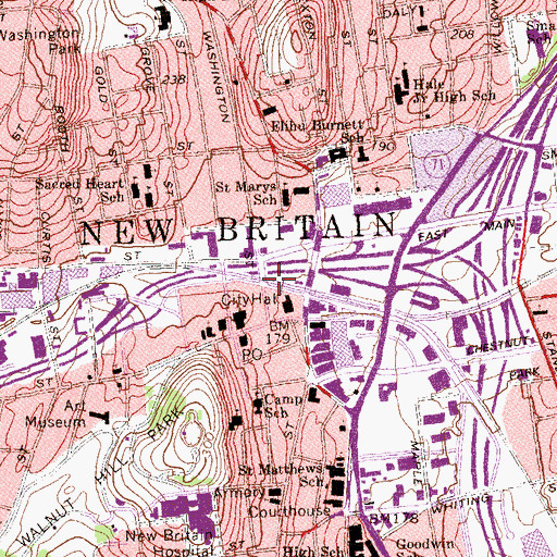 Topographic Map of John N Badolato Parking Garage, CT
