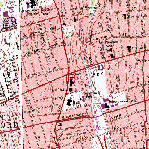 Topographic Map of John P Webster Library, CT