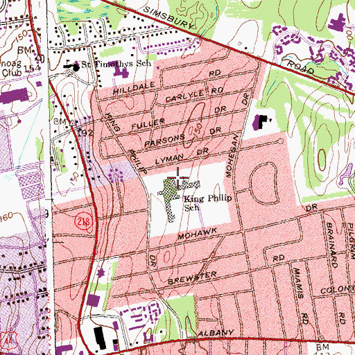 Topographic Map of King Phillip Middle School, CT