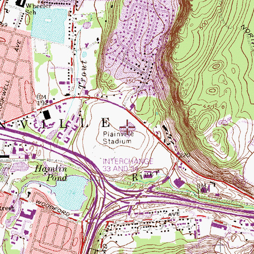 Topographic Map of Kings Plaza Shopping Center, CT