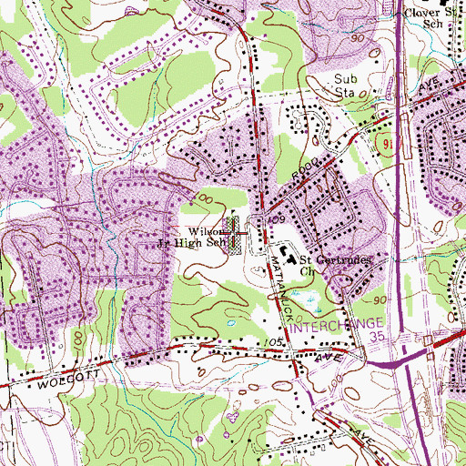 Topographic Map of Leland P Wilson Community Center, CT