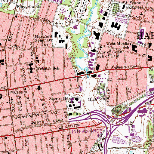 Topographic Map of Little Hollywood Historic District, CT
