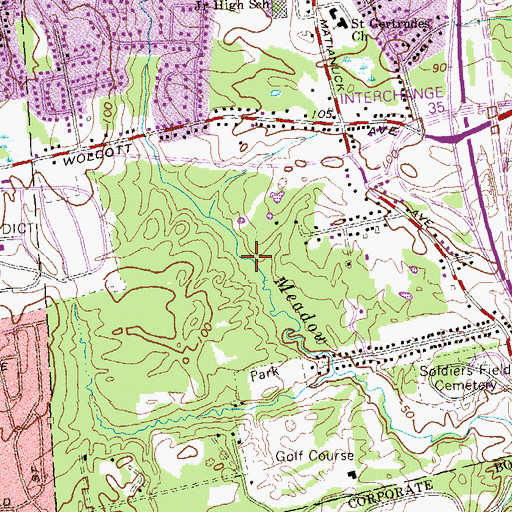 Topographic Map of Meadows Park, CT