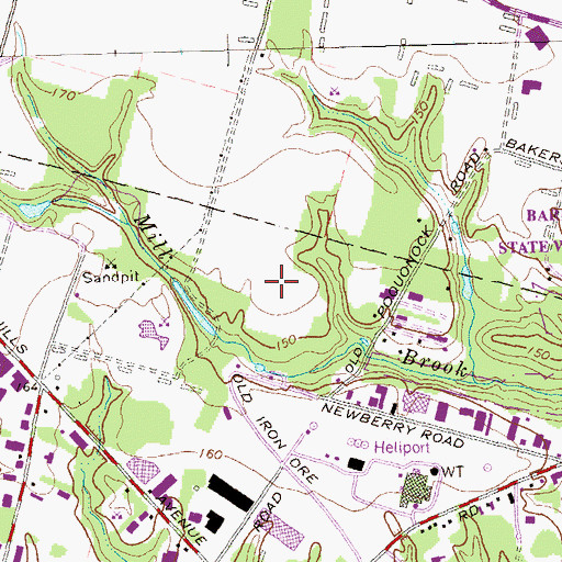 Topographic Map of Mill Brook State Park, CT