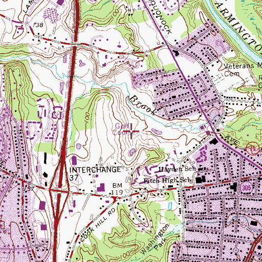 Topographic Map of Millbrook Golf Course, CT